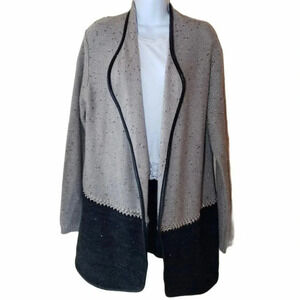 Vintage RENJO Womens‎ Medium Gray Black Open Front Cardigan Sweater Jacket Retro